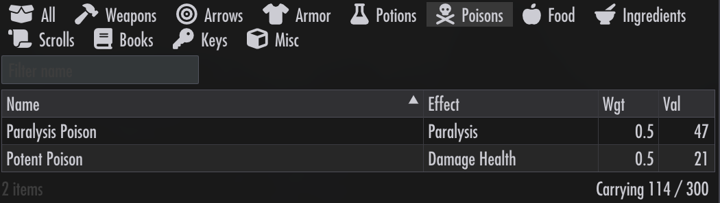 Inventory poisons