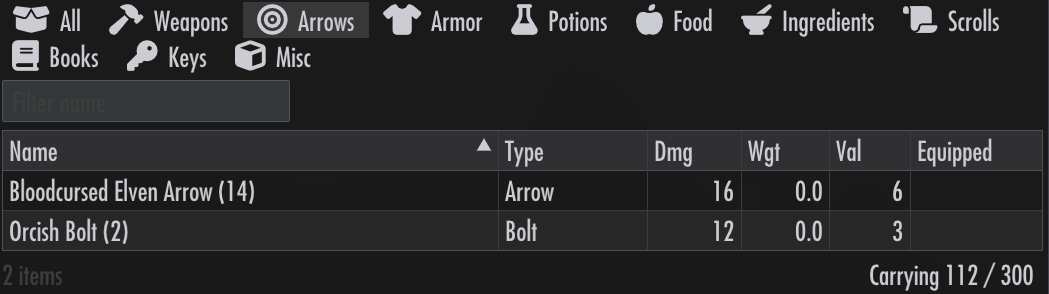 Inventory arrows