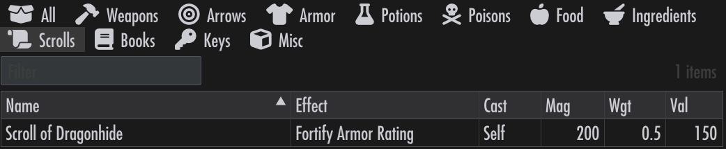 Inventory scrolls