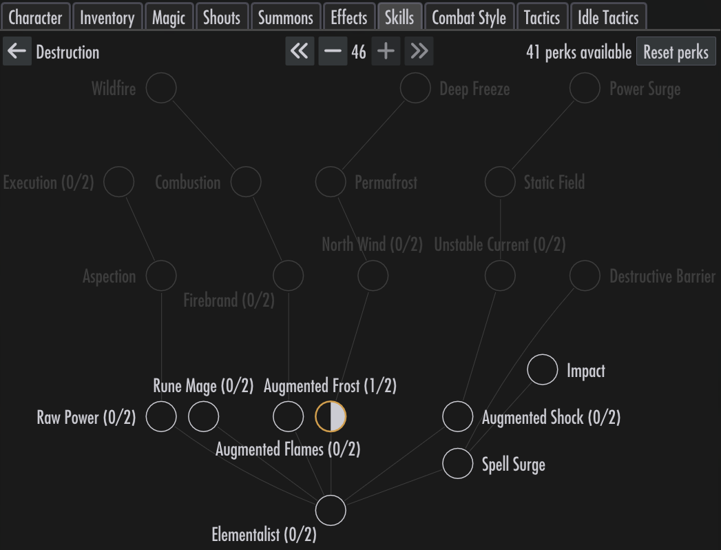 Skill tree and perk controls