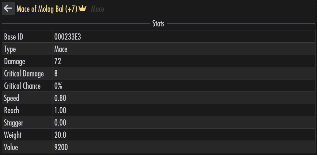 Weapon details