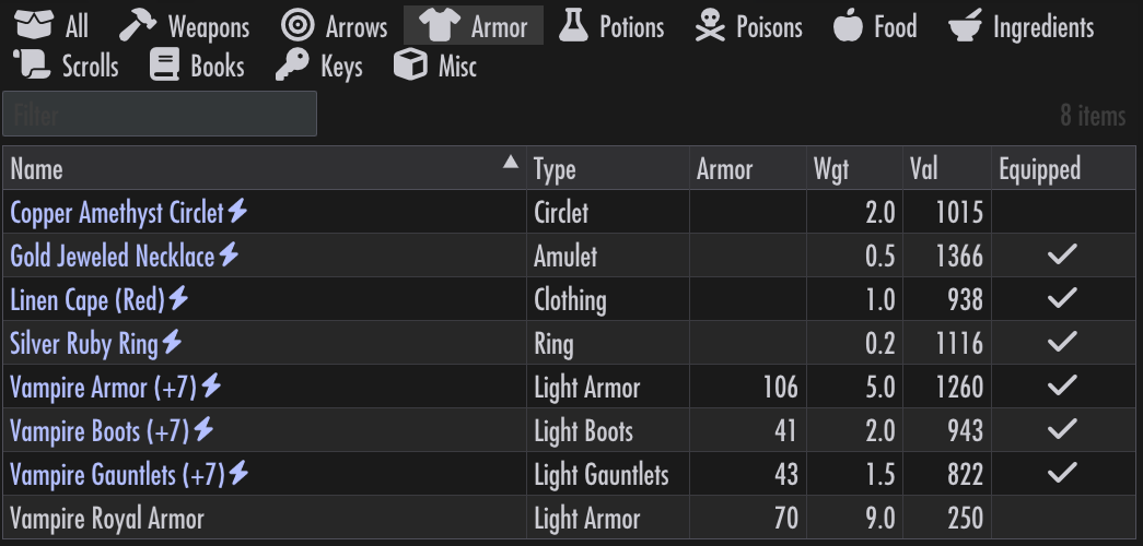 Inventory armor