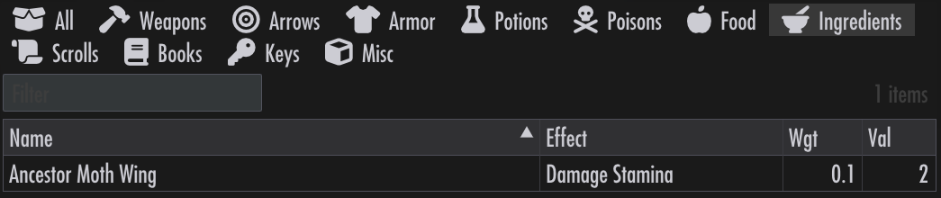 Inventory ingredients