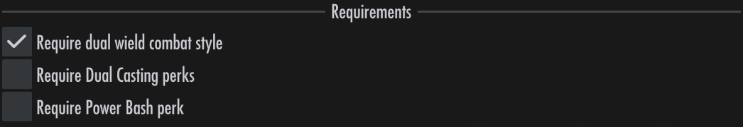 Requirements settings